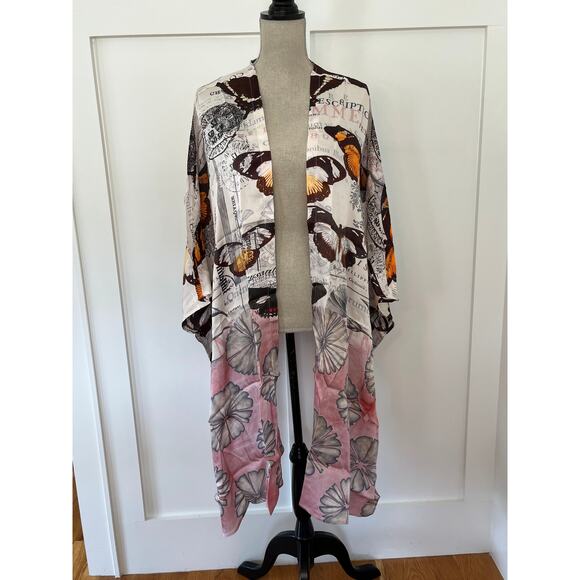 A Rare Bird Butterfly Print One Size Kimono Pink Floral - Picture 2 of 4